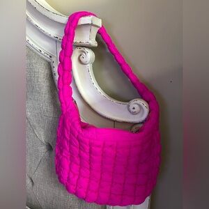 NEW Boutique Fuchsia Quilted Puffer Shoulder Bag